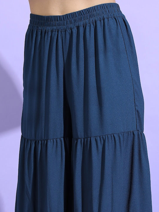 Vishudh Women Teal Blue & Red Floral Kurta with Trouser & Dupatta