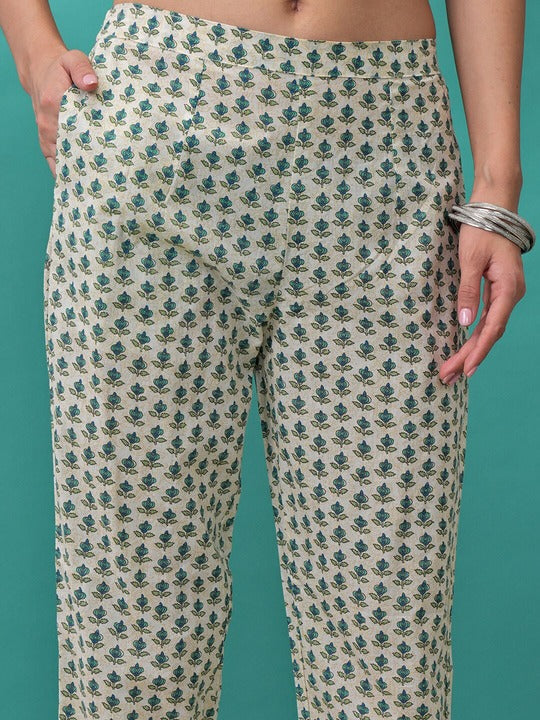 Vishudh Ethnic Motifs Printed Empire Anarkali Kurta with Trousers & With Dupatta