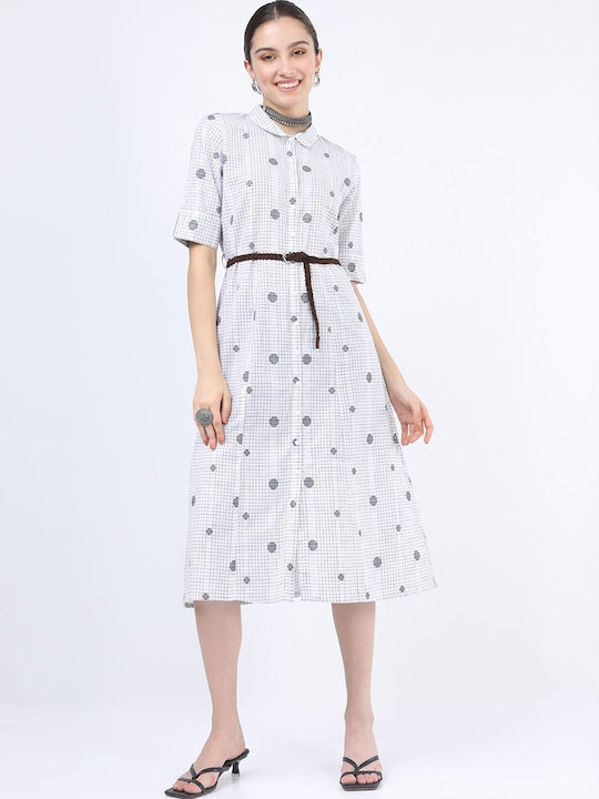 Vishudh White A-Line Midi Dress