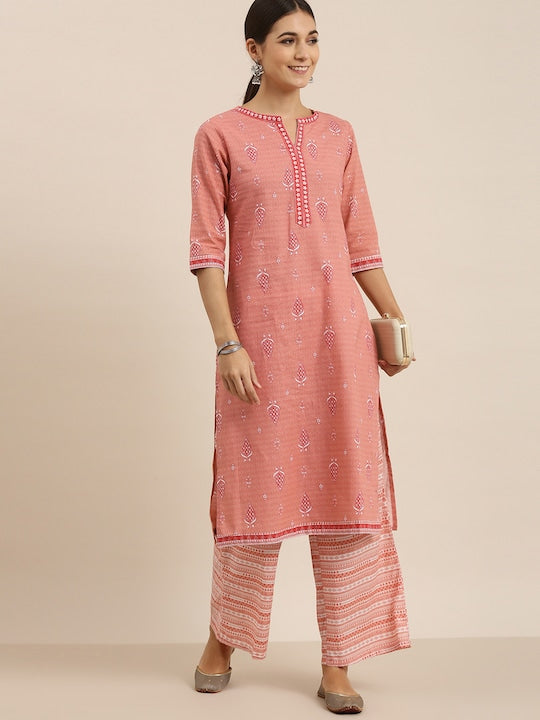 Vishudh Women Pink Printed Kurta with Palazzo