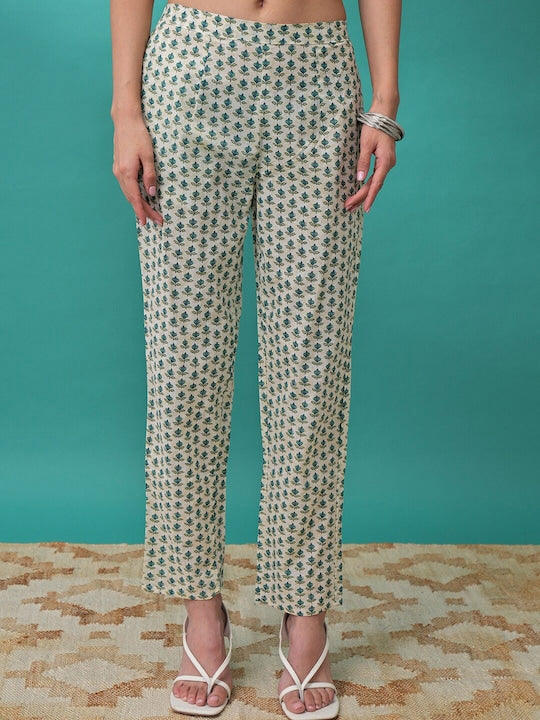 Vishudh Ethnic Motifs Printed Empire Anarkali Kurta with Trousers & With Dupatta