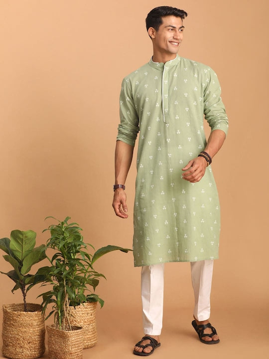 Vastramay Geometric Woven Design Jacquard Cotton Kurta
