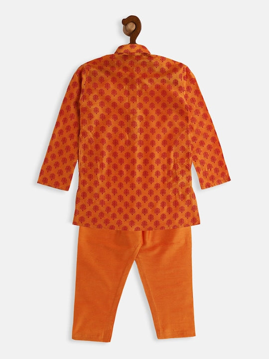 Vastramay Sishu Boys Orange Ethnic Motifs Printed Regular Kurta with Pyjamas
