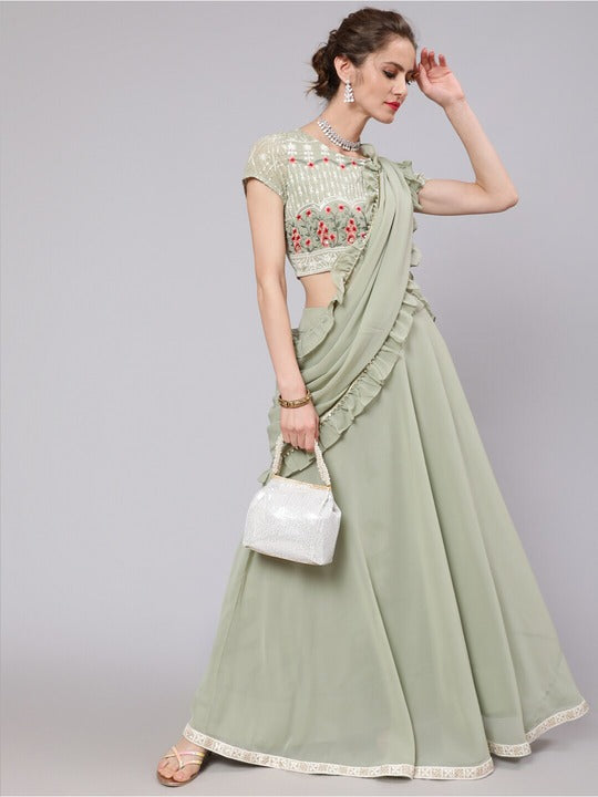 AKS Couture Embroidered Ready to Wear Lehenga & Blouse With Dupatta