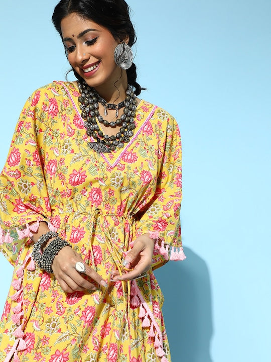 Yufta Bright Yellow Cotton Kaftan Kurta