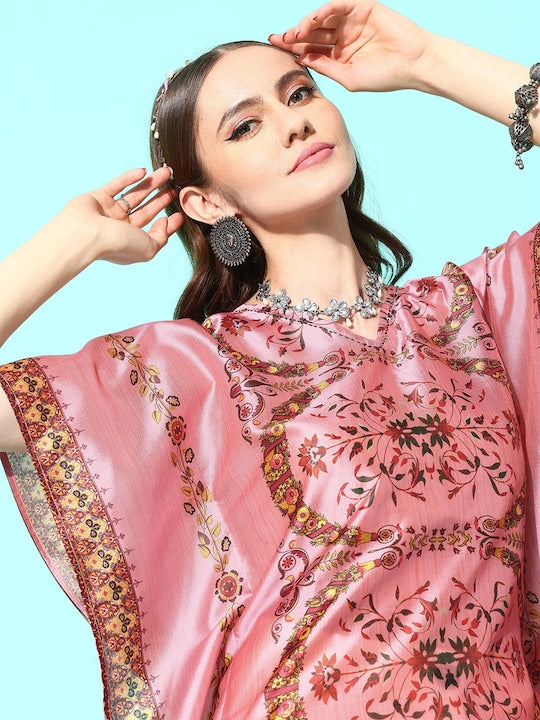 Yufta Floral Printed Flared Sleeves Kaftan Kurta
