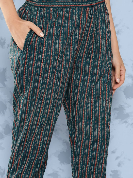 Yufta Women Ethnic Motifs Printed Mirror Work Pure Cotton Kurta with Trousers & Dupatta