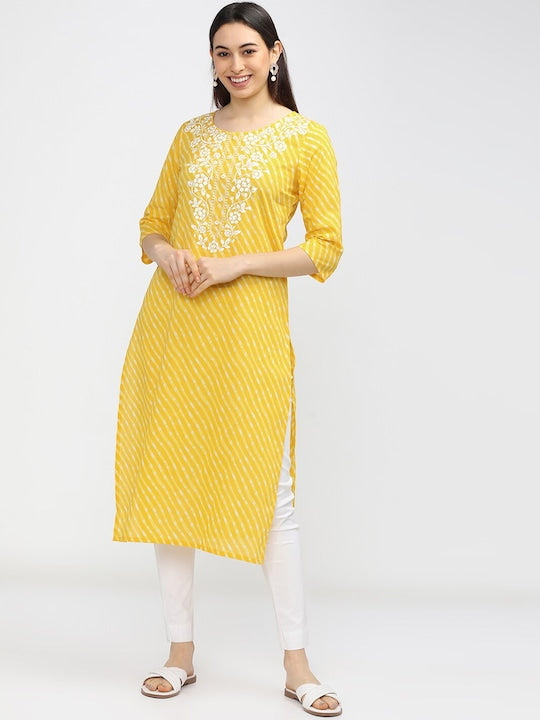 Vishudh Women Yellow Printed Kurta