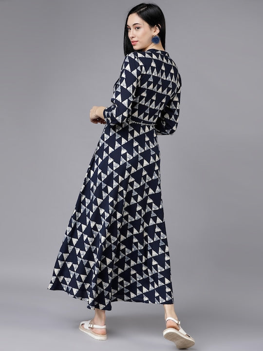Vishudh Women Navy Blue Printed Shirt Dress