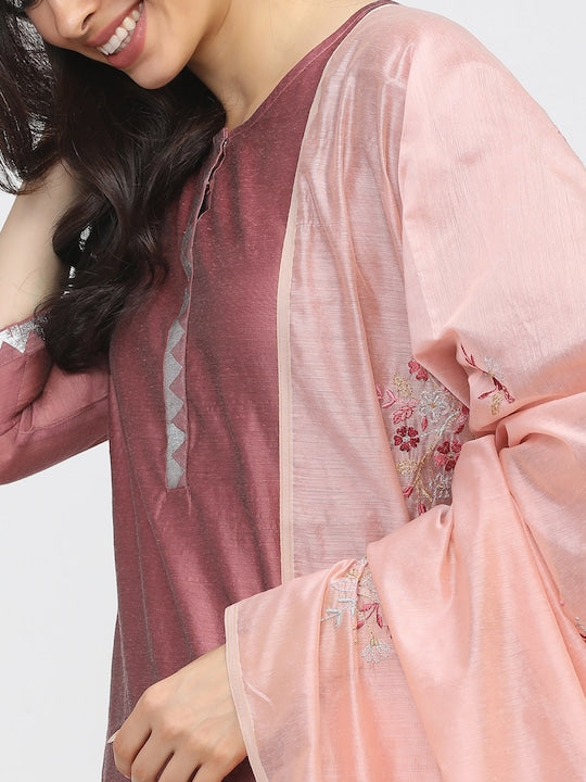 Vishudh Women Pink Regular Kurta with Palazzos & Dupatta