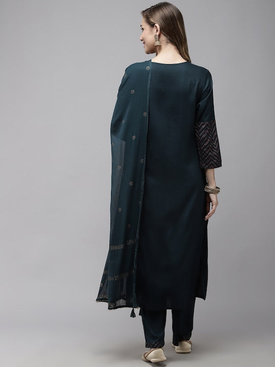 Yufta Women Green Regular Gotta Patti Kurta with Trousers & With Dupatta