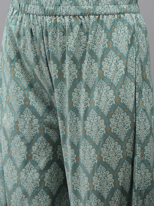 Yufta Women Blue Ethnic Motifs Printed Regular Pure Cotton Kurta with Trousers & With Dupatta