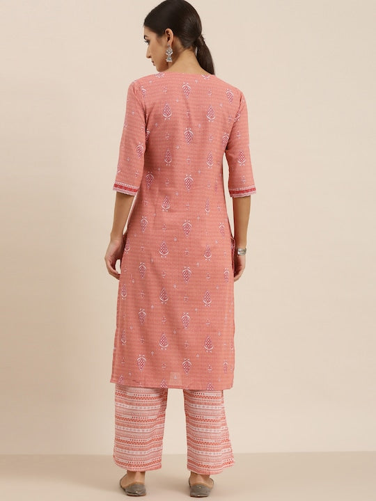 Vishudh Women Pink Printed Kurta with Palazzo