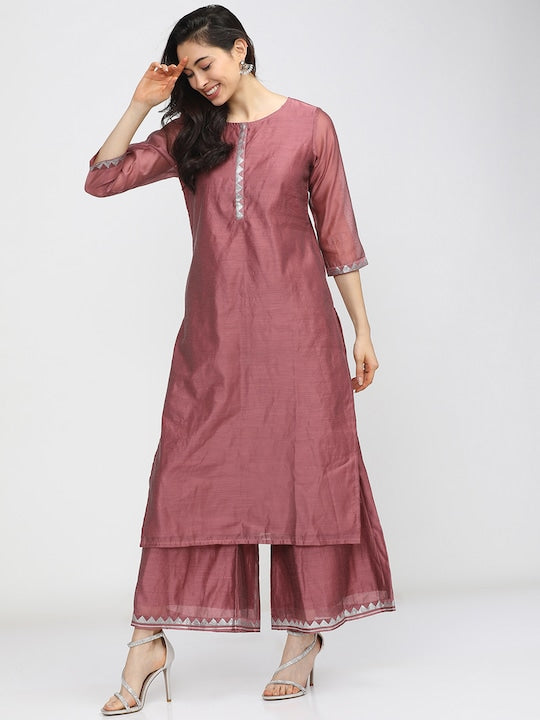 Vishudh Women Pink Regular Kurta with Palazzos & Dupatta