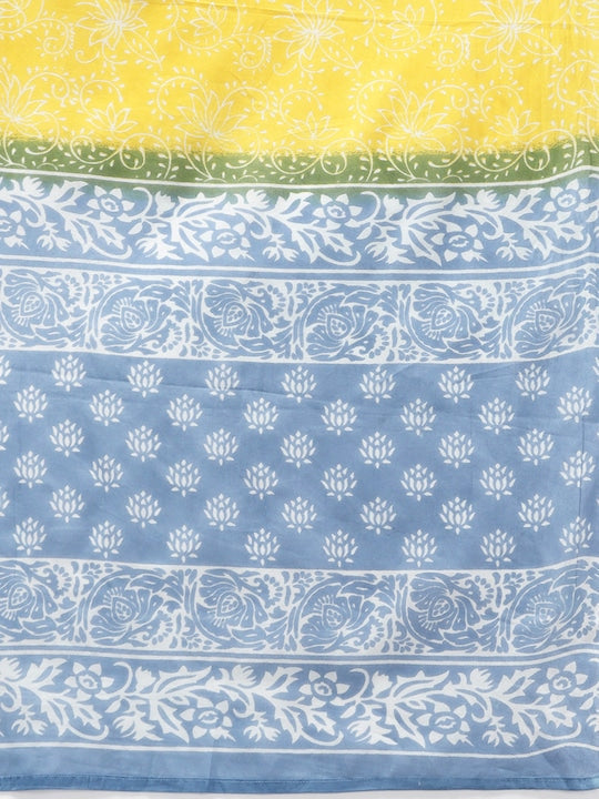 Yufta Women Blue & Yellow Ethnic Motifs Printed Kurta with Trousers & Dupatta