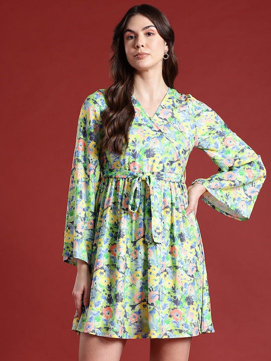 All about you Floral Print Wrap Dress with Belt