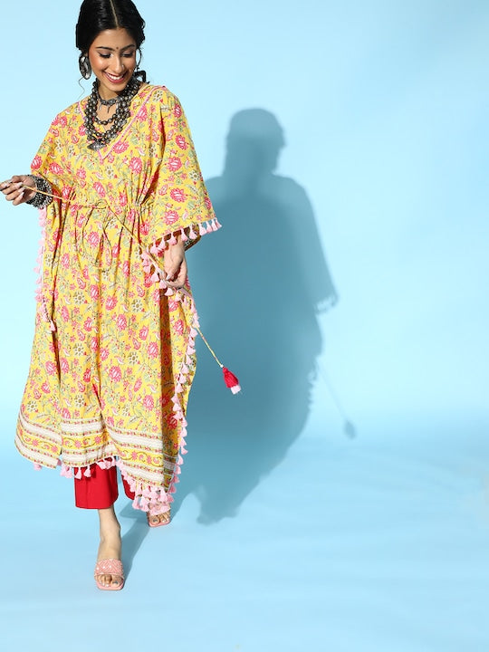 Yufta Bright Yellow Cotton Kaftan Kurta