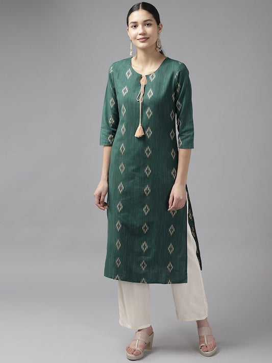 Yufta Women Woven Design Straight Kurta Green