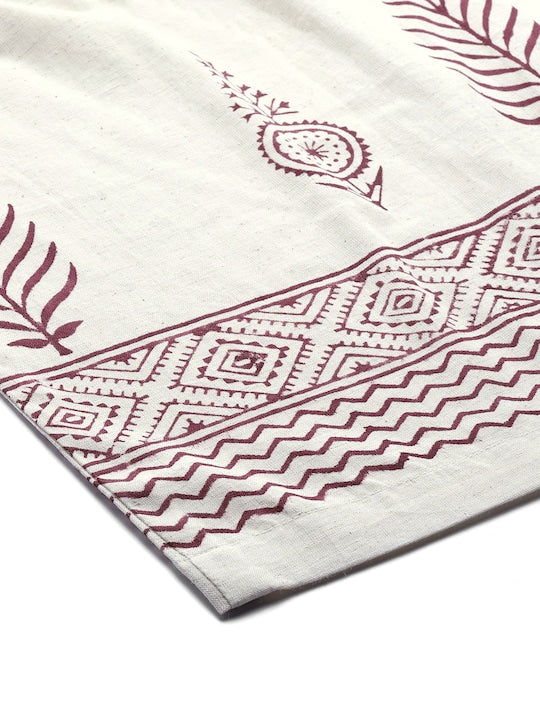 Yufta Women Maroon & Off-White Yoke Design Pure Cotton Kurta with Palazzos & With Dupatta