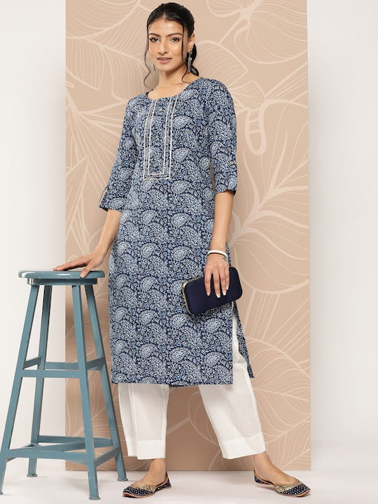 Yufta Ethnic Motifs Printed Gotta Patti Kurta