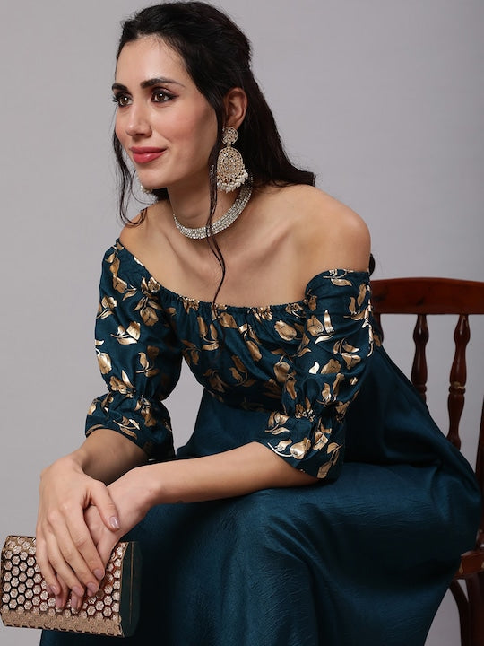 AKS Floral Printed Square Neck Anarkali Kurta