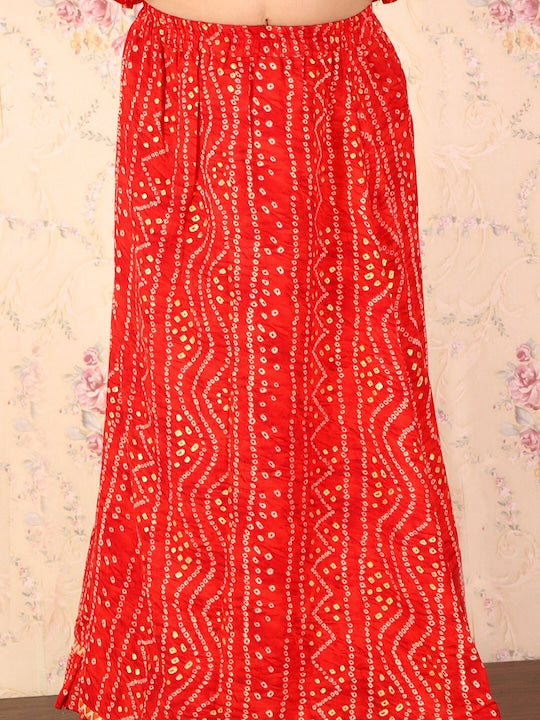 Vastramay Girls Bandhani Printed Ready to Wear Crop Top And Skirt Set