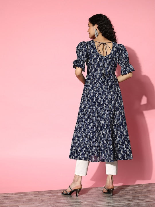 Yufta Ethnic Motifs Printed Flared Sleeves Cotton Kurta
