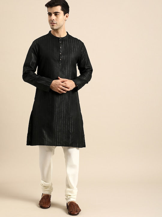 Anouk Men Black Striped Straight Kurta