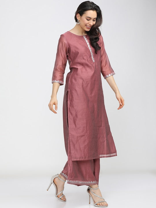 Vishudh Women Pink Regular Kurta with Palazzos & Dupatta