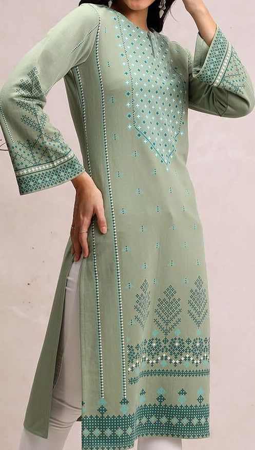 Vishudh Winter Floral Printed Keyhole Neck Kurta