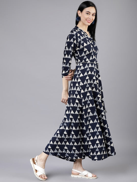 Vishudh Women Navy Blue Printed Shirt Dress