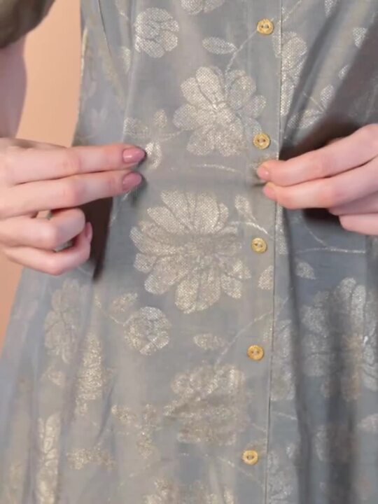 Vishudh Women Grey Ethnic Motifs Panelled Kurta with Skirt & With Dupatta