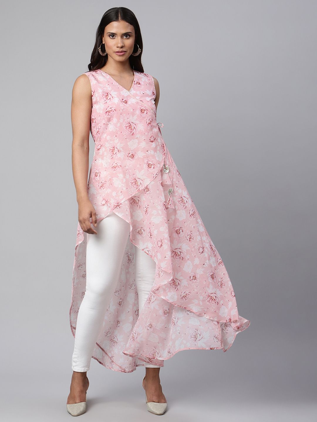 Ahalyaa Women Pink Organza Digital Printed Dress