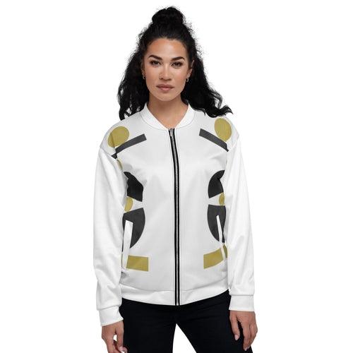 Womens Bomber Jacket, White & Gold Geometric Style - zoter Shop