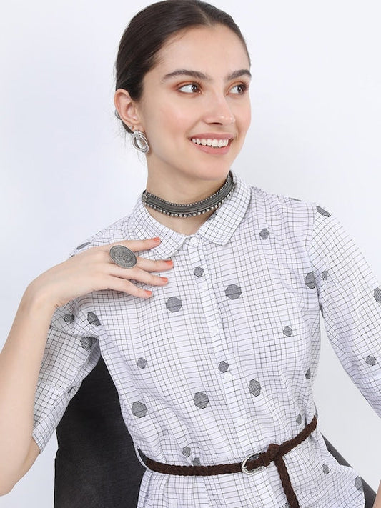 Vishudh White A-Line Midi Dress