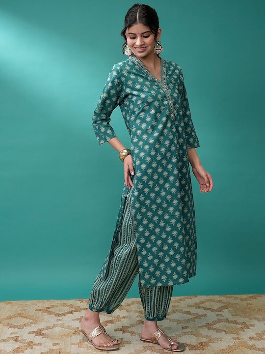 Vishudh Ethnic Motifs Printed Regular Mirror Work Kurta with Salwar & With Dupatta