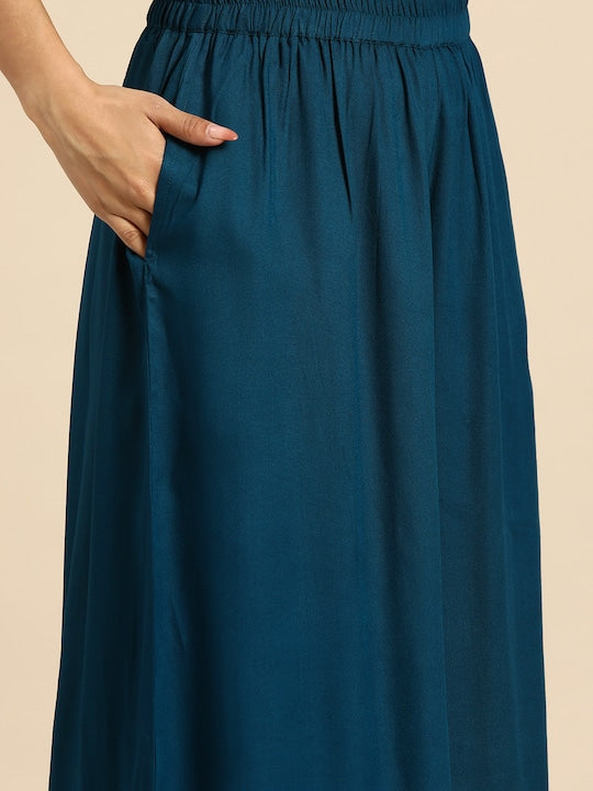 All about you Ethnic Motifs Foil Print Gotta Patti Detail Kurta with Palazzos