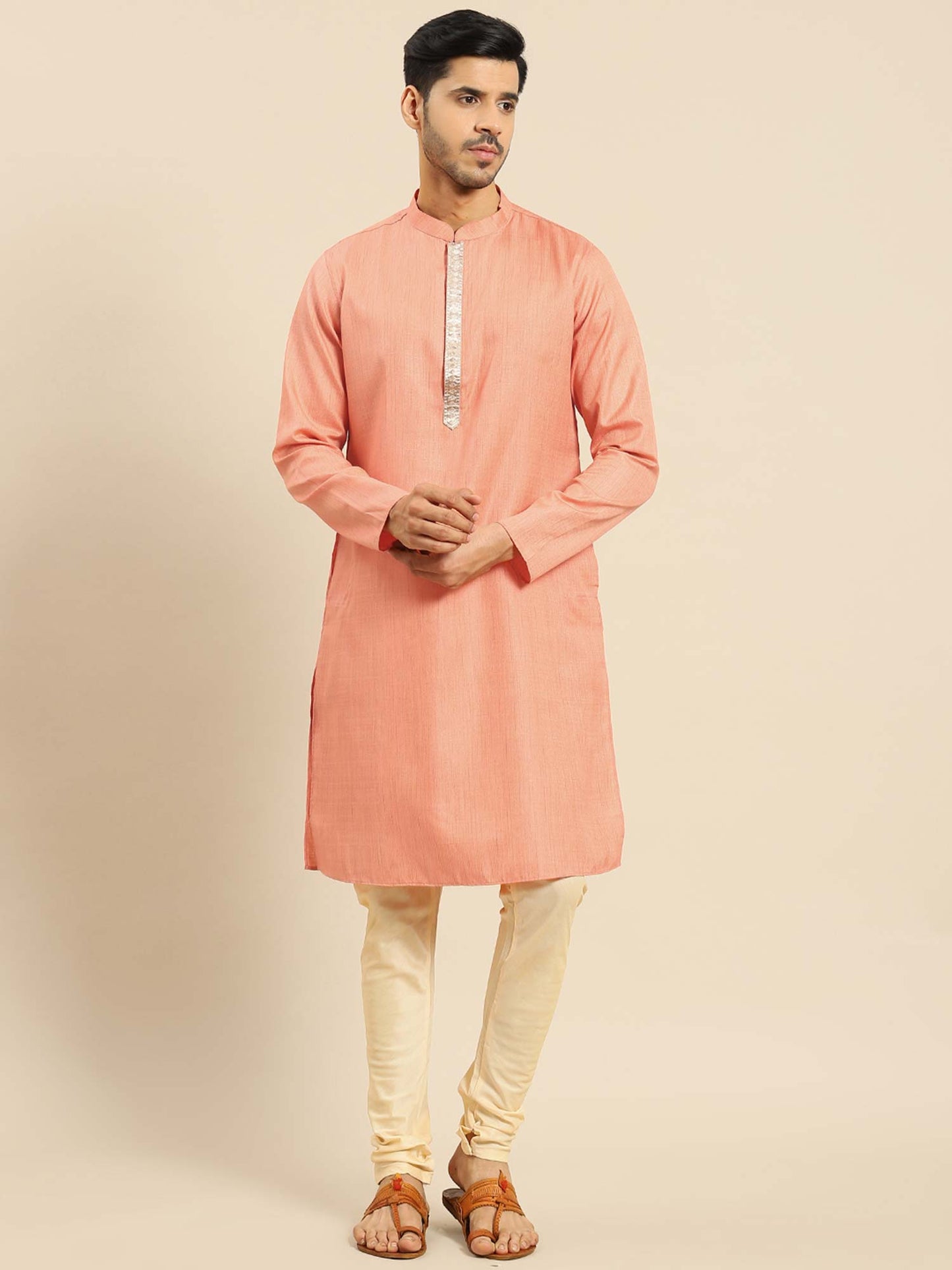Amodh by Kisah Men Peach Kurta (Set of 2)