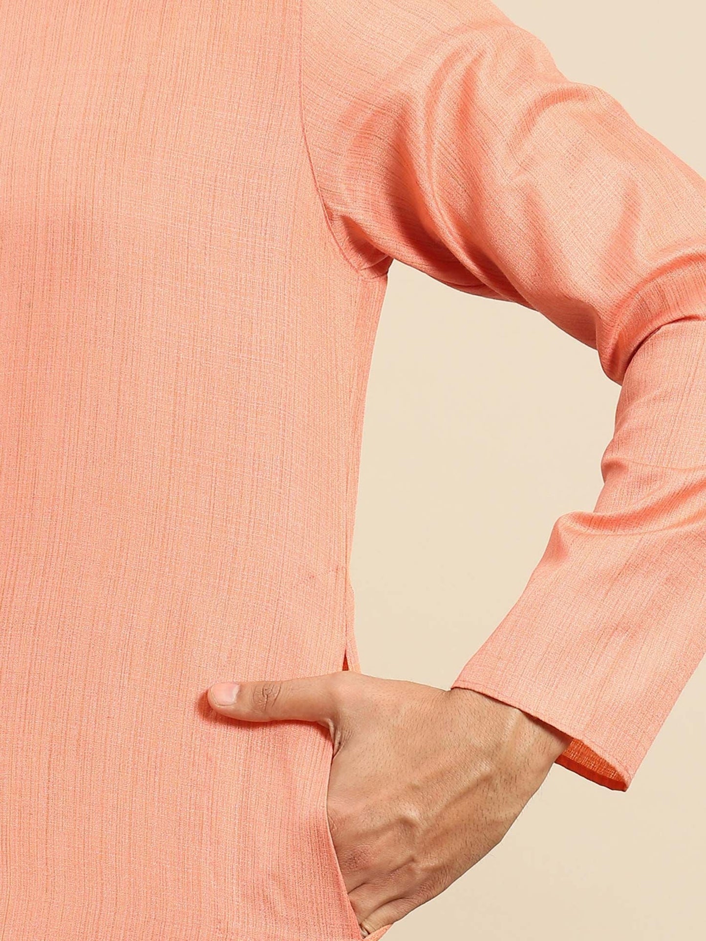 Amodh by Kisah Men Peach Kurta (Set of 2)