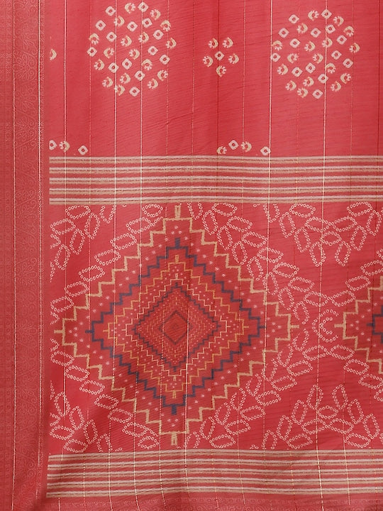 Yufta Women Red Bandhani Printed Regular Gotta Patti Kurta with Palazzos & With Dupatta