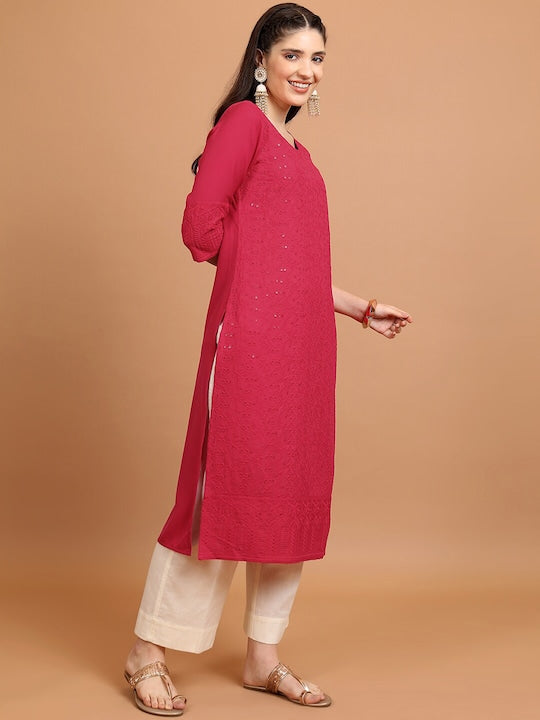 Vishudh Floral Embroidered Sequinned Straight Kurta