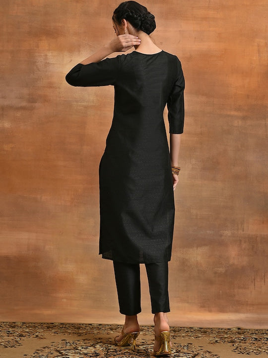 AKS Ethnic Motifs Embroidered Mirror Work Straight Kurta with Trousers