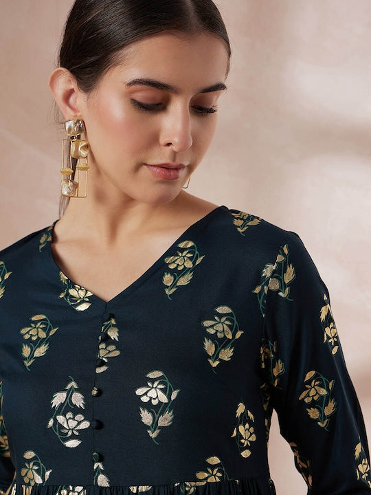 All about you Green Ethnic Motifs Printed A-Line Midi Dress