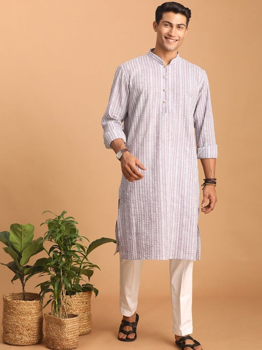 Vastramay Ethnic Motifs Printed Batik Straight Pure Cotton Kurta with Pyjamas