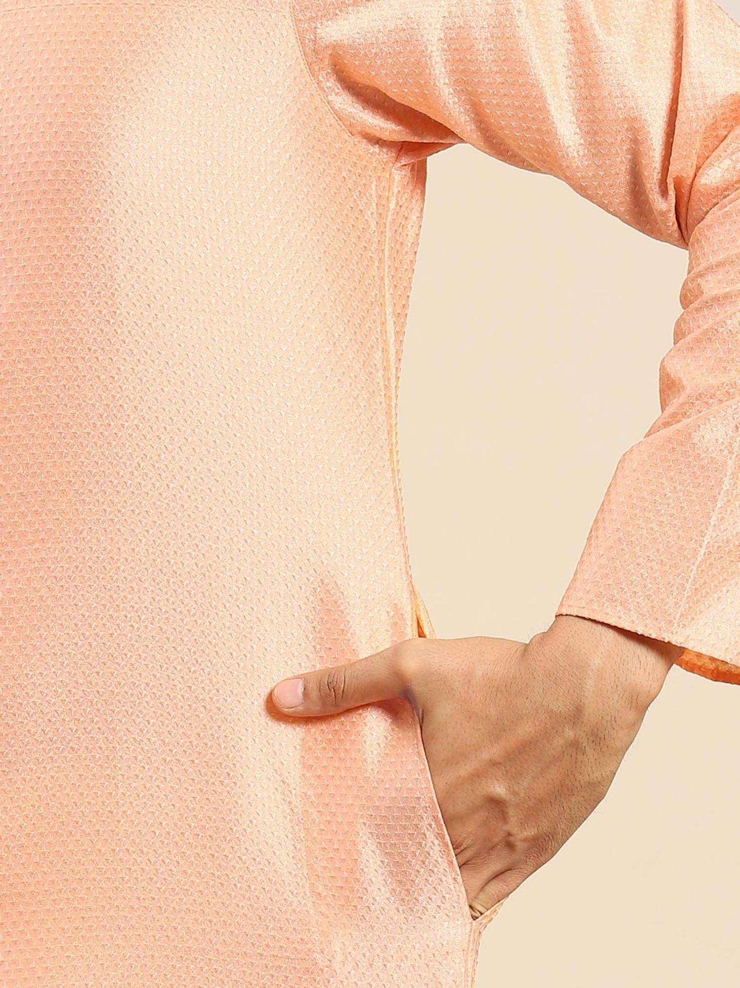 Amodh by Kisah Men Peach Kurta (Set of 2)