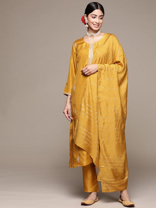 Anubhutee Women Embroidered Sequinned Kurta With Trousers & Dupatta