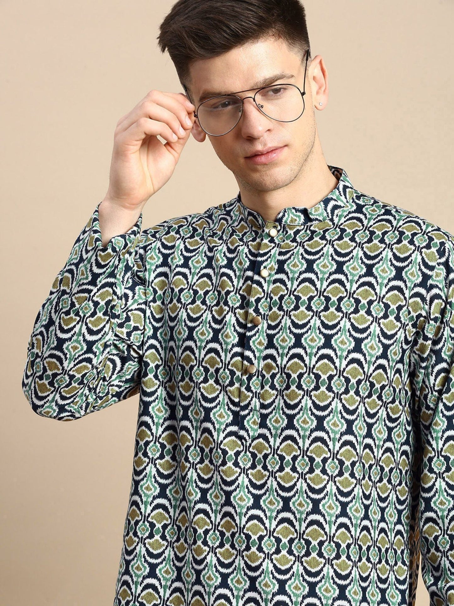 Amodh by Kisah Mens Blue Kurta Churidar (Set of 2)