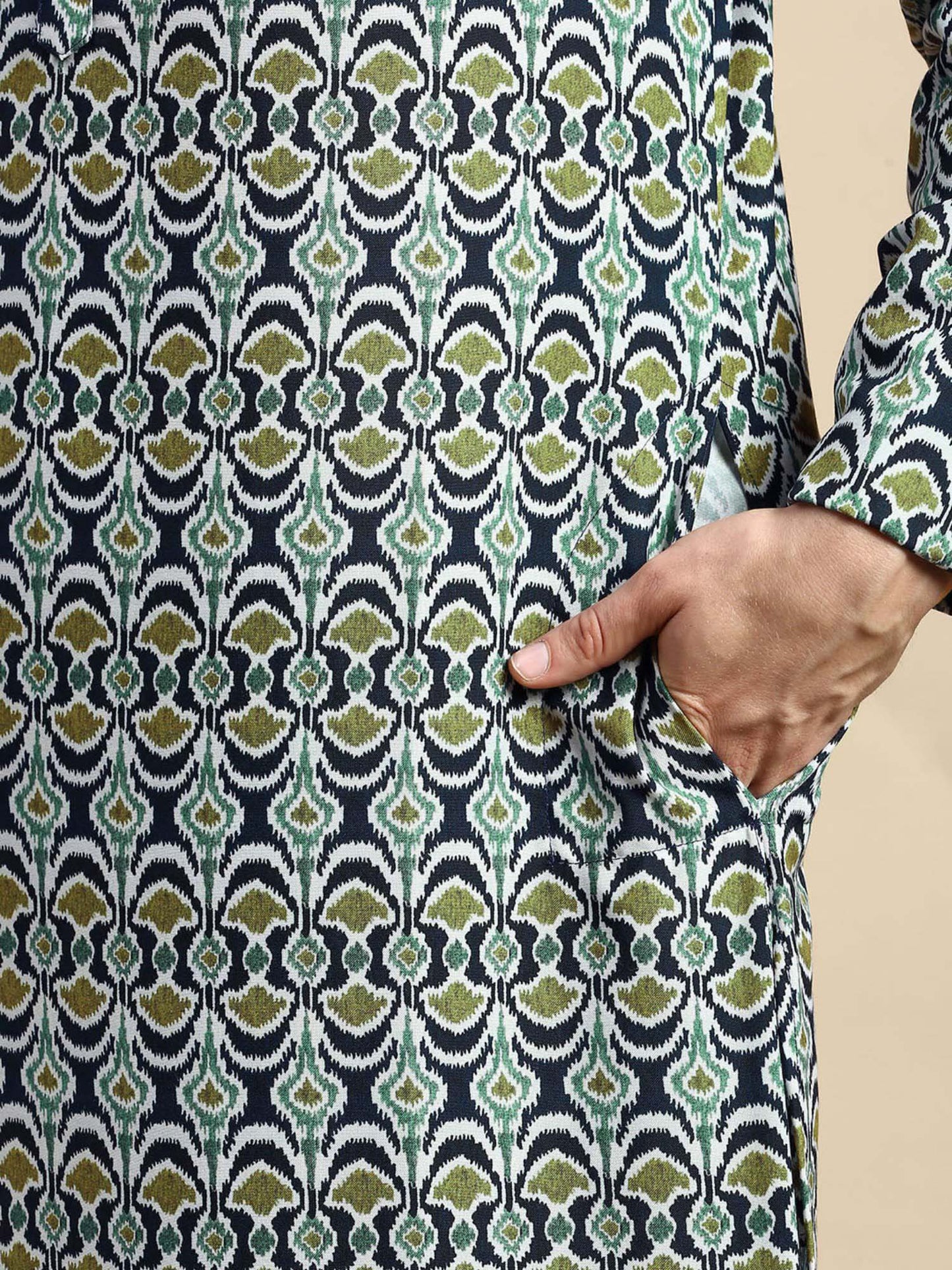 Amodh by Kisah Mens Blue Kurta Churidar (Set of 2)