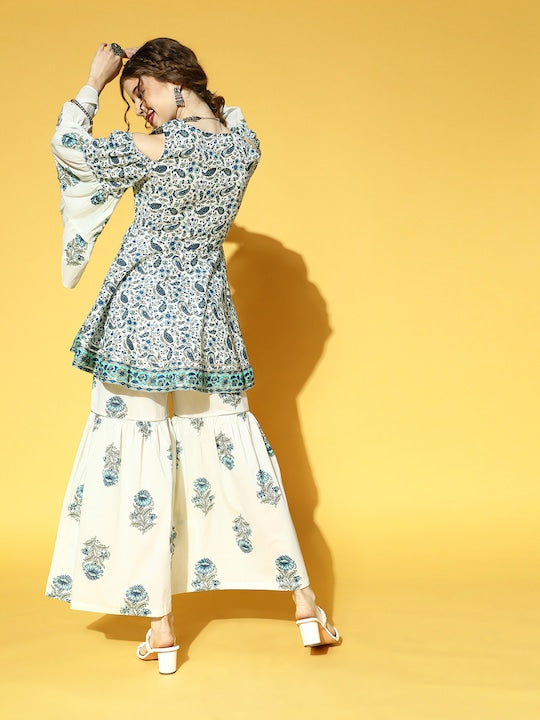 Yufta Ethnic Motifs Pure Cotton Nuovo Sleeves Kurta Set