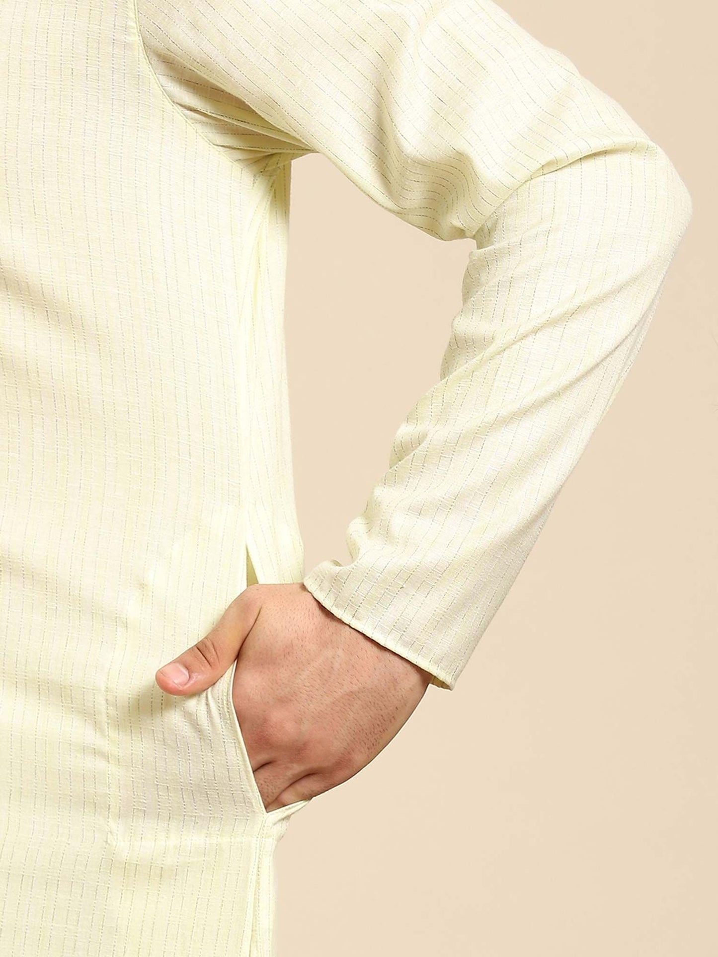 Amodh by Kisah Men Yellow Kurta (Set of 2)